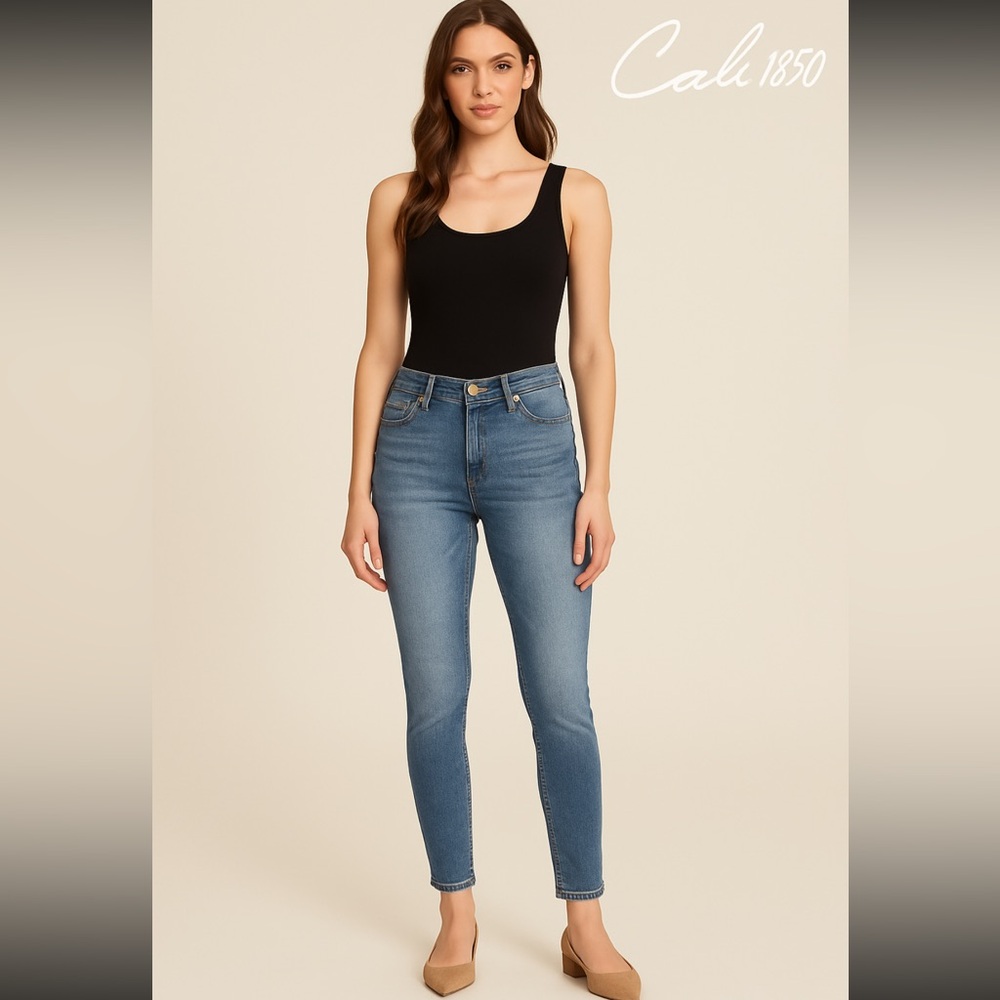 Cali 1850 Women’s Skinny Jeans Blue Stretch Ankle Cropped Denim Mid Rise Size 7